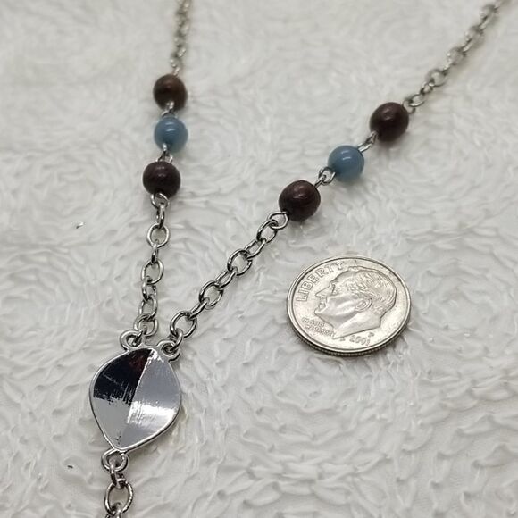 ALine Y Necklace Silver Drop Brown Blue Beaded Necklace - Picture 8 of 9